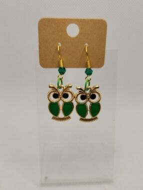 Green Owl Earrings
